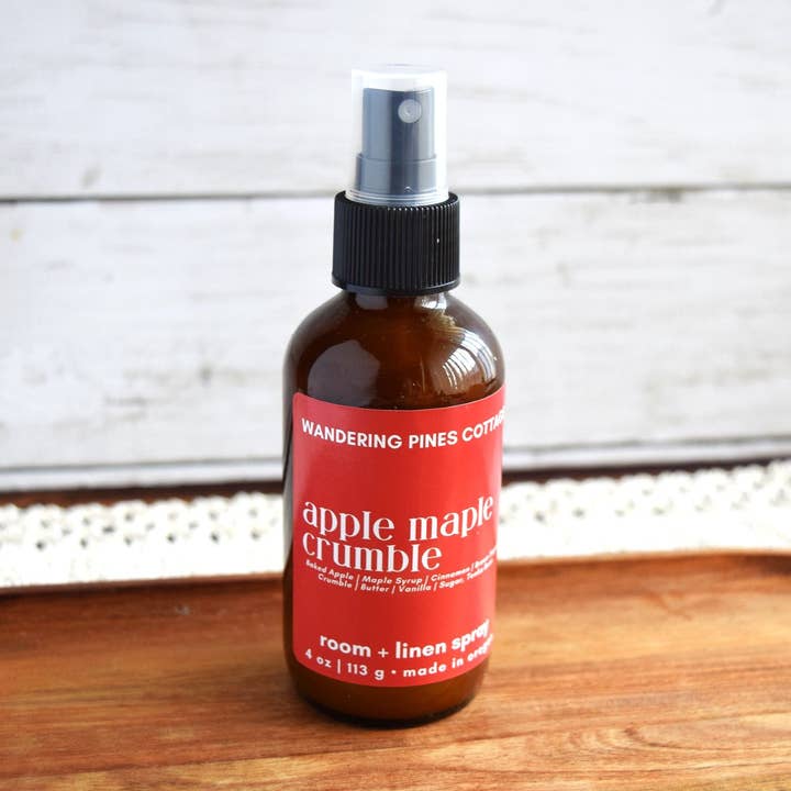 Apple Maple Crumble Room Spray 4oz Glass Bottle for wholesale by Wandering Pines Cottage