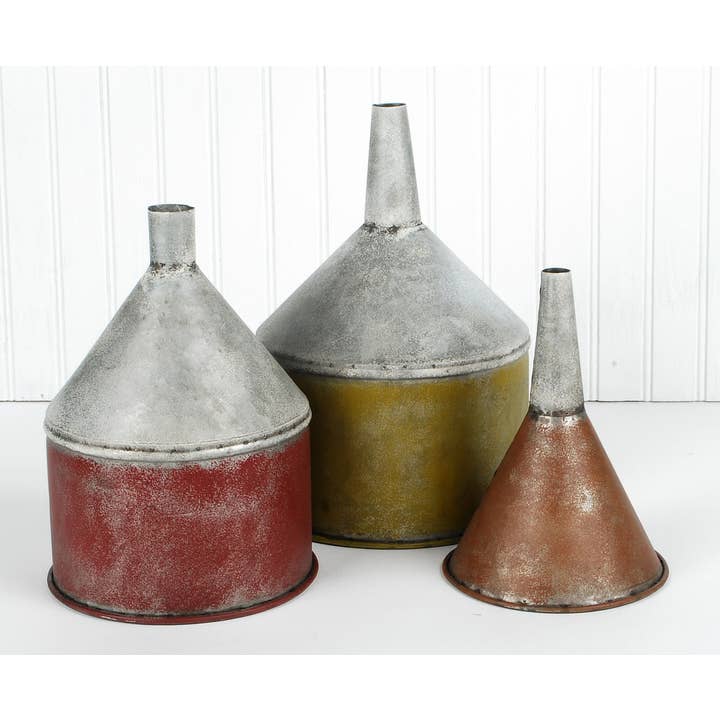 Blossom Bucket & Crossroads Home - Wholesale Decorative Jar - Set of 3 Painted Metal Funnel Containers