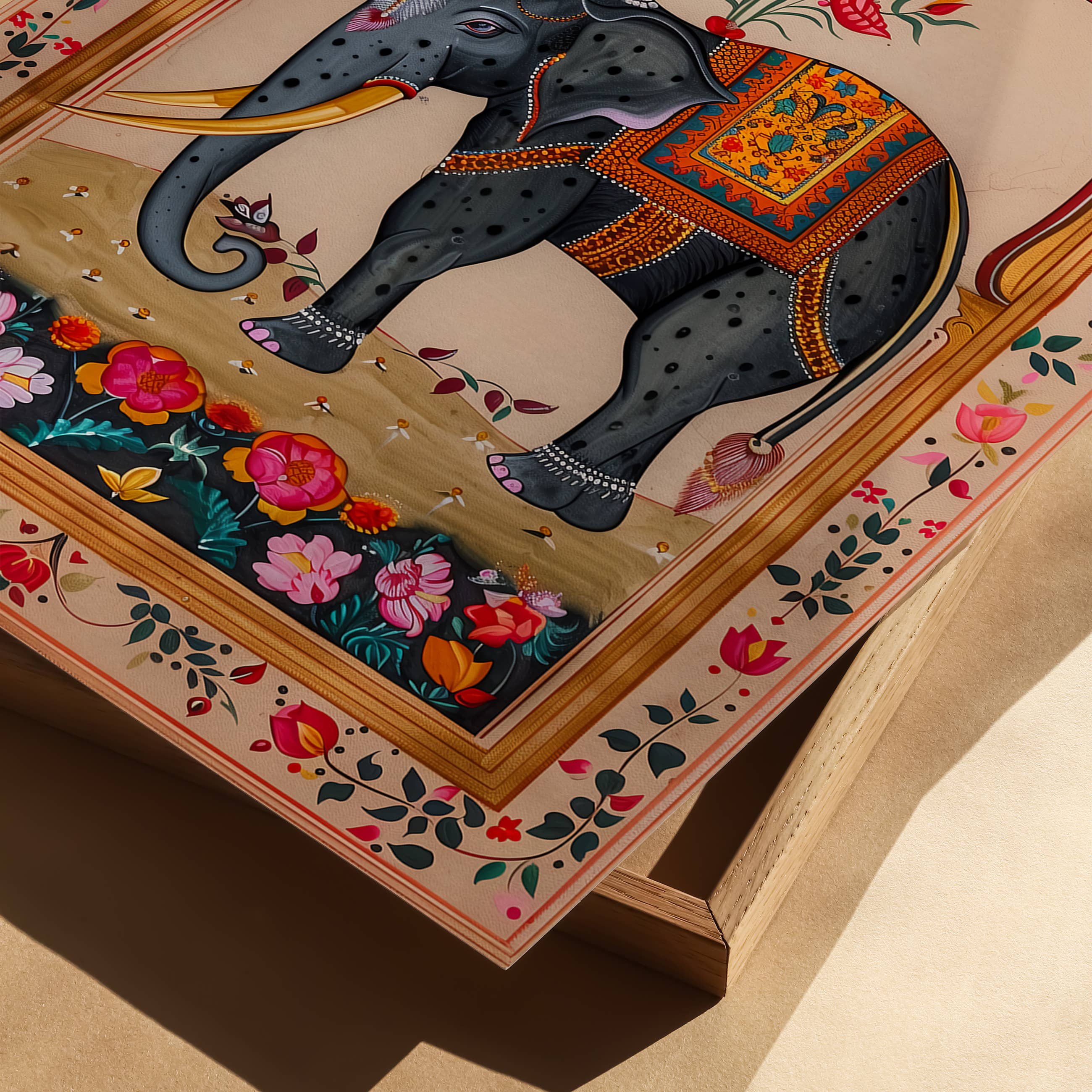 IuliiaArtPrints - Wholesale Art Print - Indian Folk Art – Majestic Elephant with Floral Frame Print1