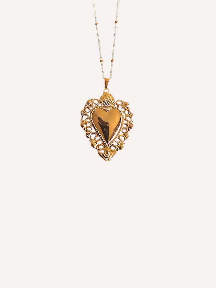 Collier avec pendentif cœur sacré ajouré – Collier Sacred Heart pour la vente par GioLì Jewels
