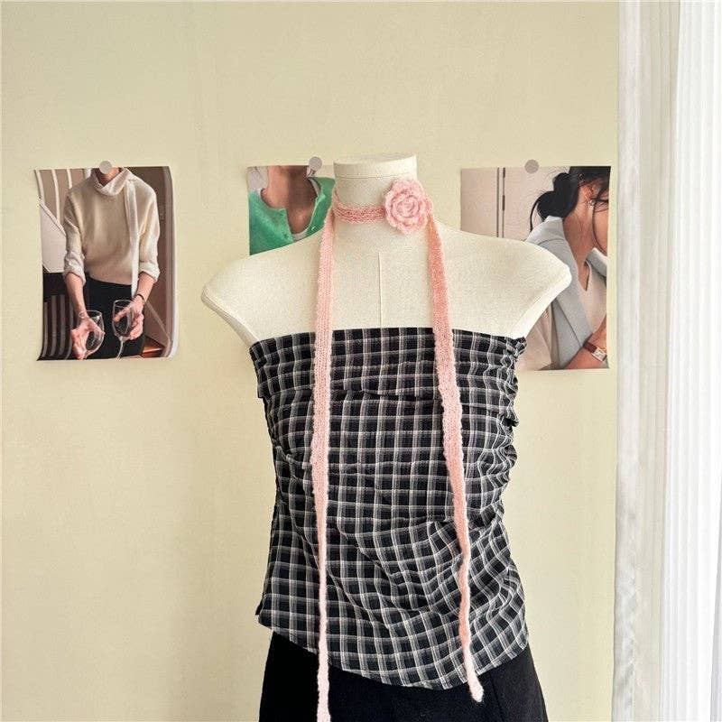 Ekartini - Wholesale Scarf - Women's - Solid Color Crochet Rose Narrow Long Scarf3