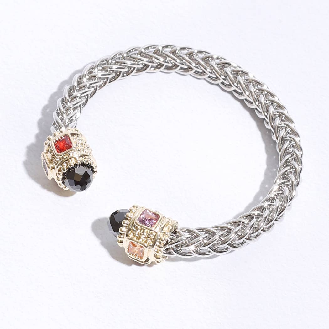 Fashion City - Vente Bracelet jonc - Bracelet jonc en forme de deux T, rond, entouré de pierres précieuses1