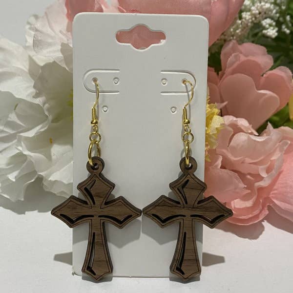 Walnut Cross Earrings for wholesale by Delight Design/Delight Accessories