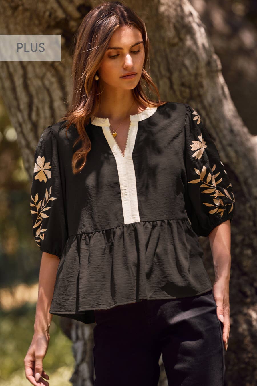 Oddi - Wholesale Blouse - Women's - Plus Solid Airflow Peplum Blouse 0