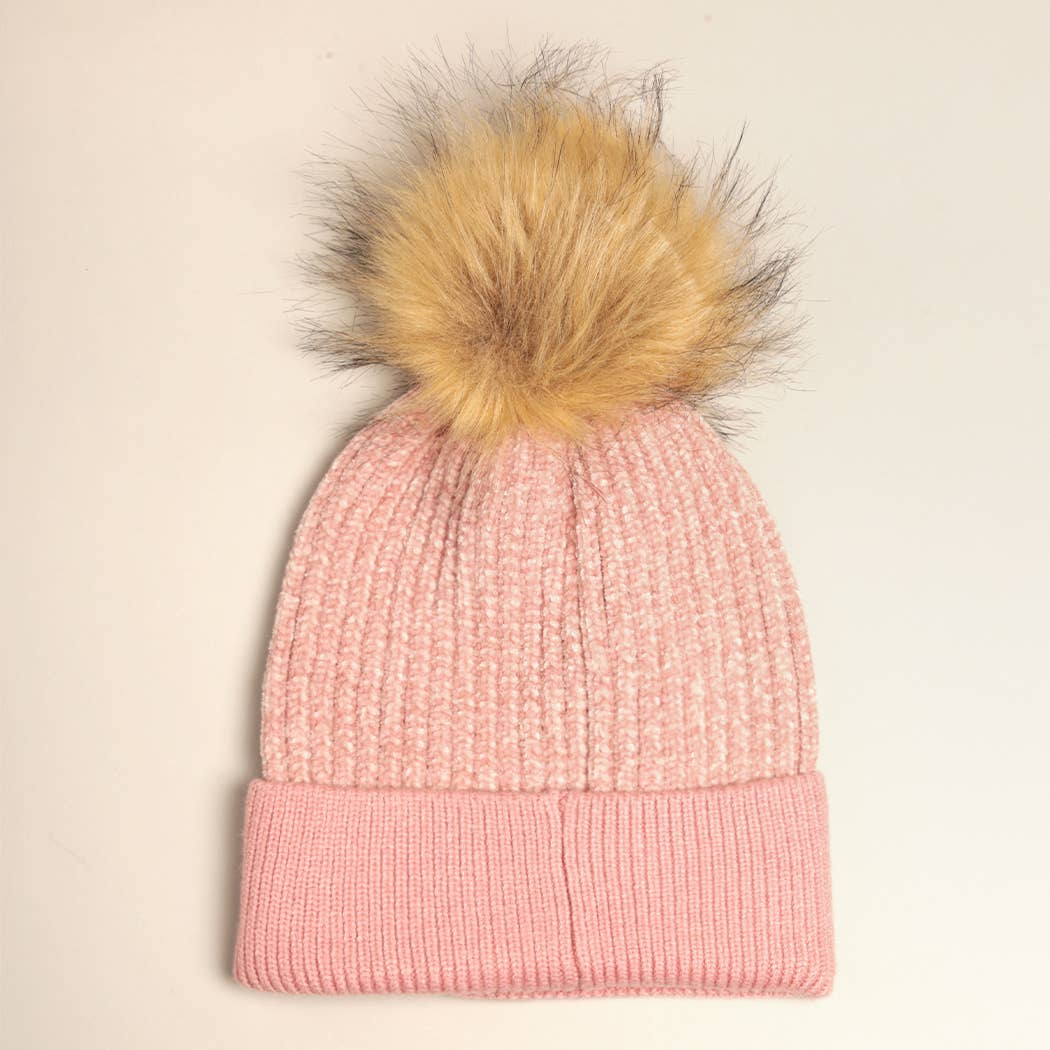 Fashion City - Wholesale Beanie - Women's - Winter Solid Chenille Cuff Beanie with Pom Pom5