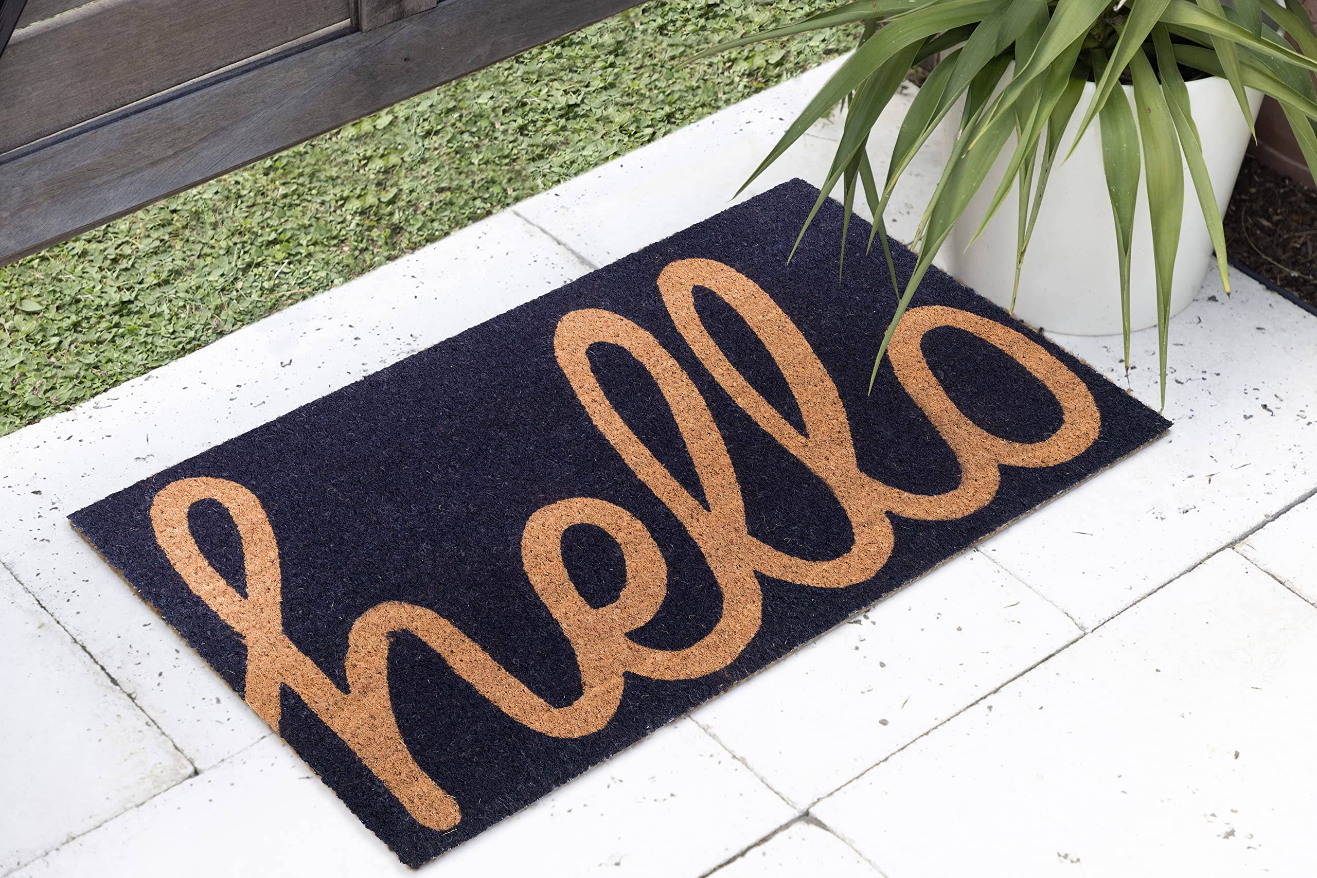 Cursive Hello - Black Doormat - 18" x 30" for wholesale on Faire1
