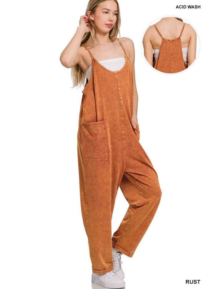 42POPS - Wholesale Overalls - Women's - '..._ Washed Spaghetti Straps Overalls W/ Pockets