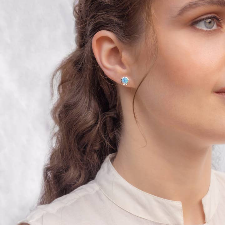 Banyan Jewellery - Wholesale Stud/Post Earrings - Handmade Sterling Silver Blue Opalite Stud Earrings1