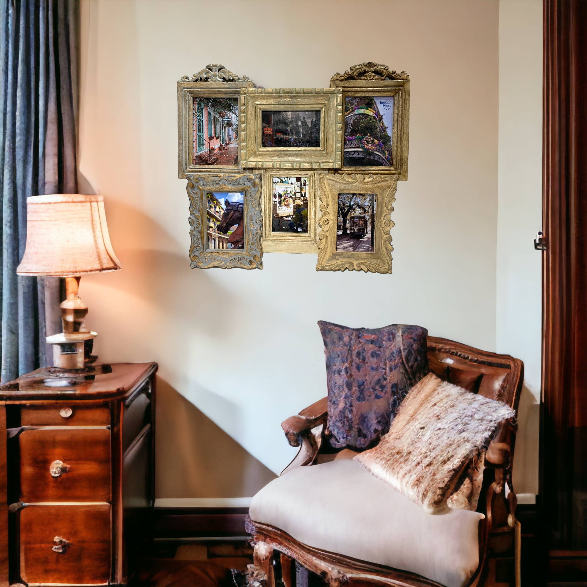 Wilco Home - Wholesale Picture Frame - "Dynasty" Six Photo Frame Mango Wood Wall Collage (Copy)