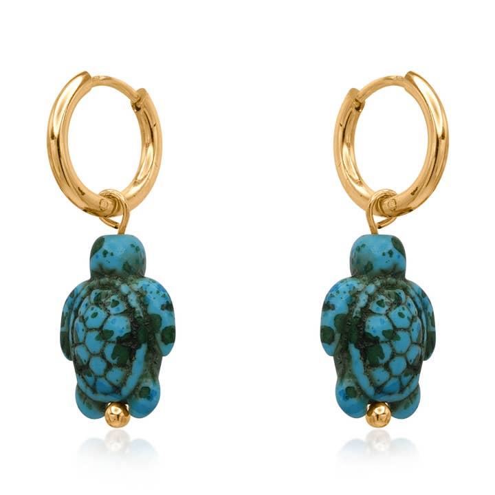 SEA TURTLE CERAMIC CHARM PETITE EARRINGS for wholesale by Big Metal London