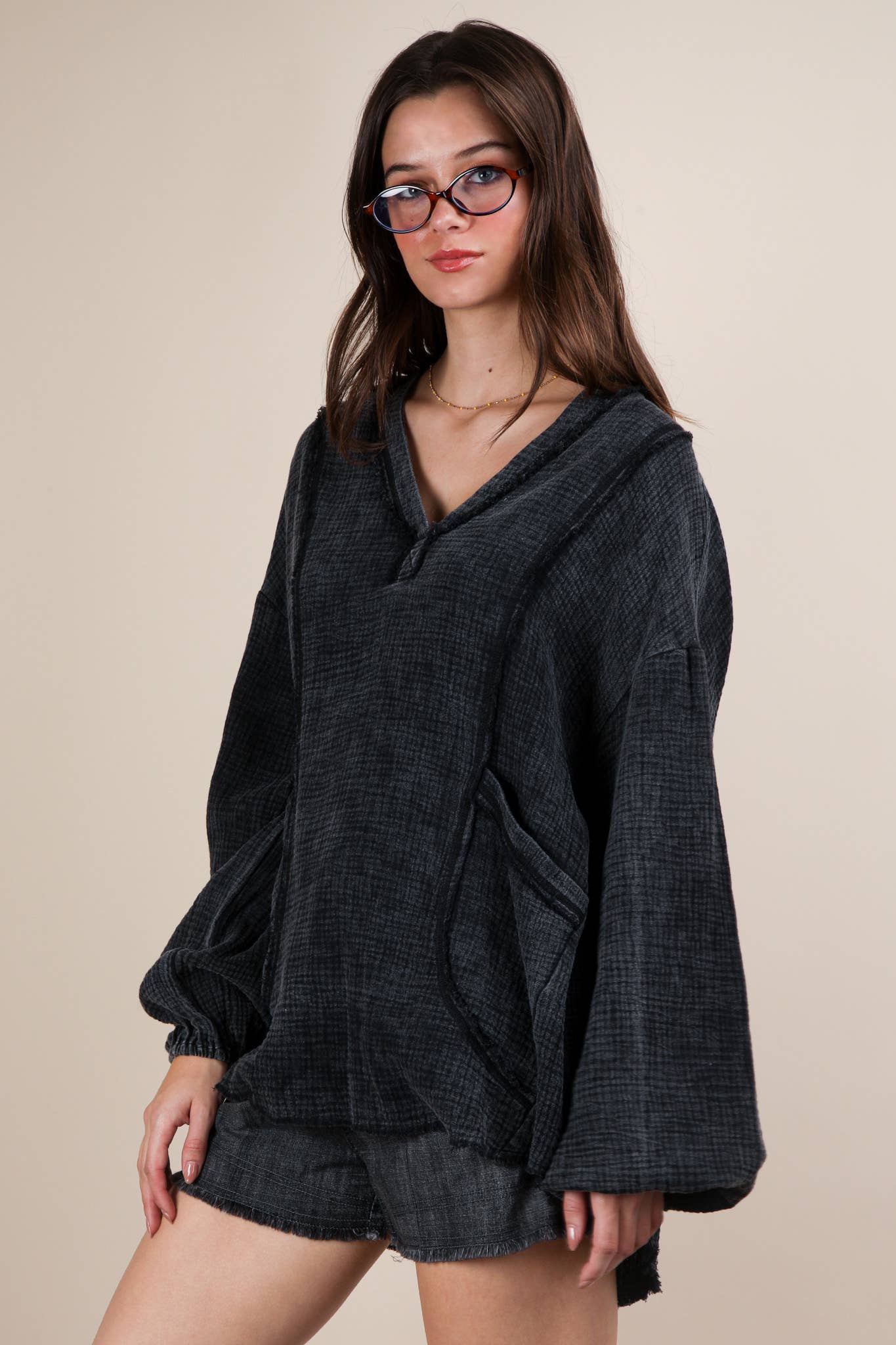 VERY J - Wholesale Shirt - Women's - NT12105-Washed Cotton Gauze Oversized Top21