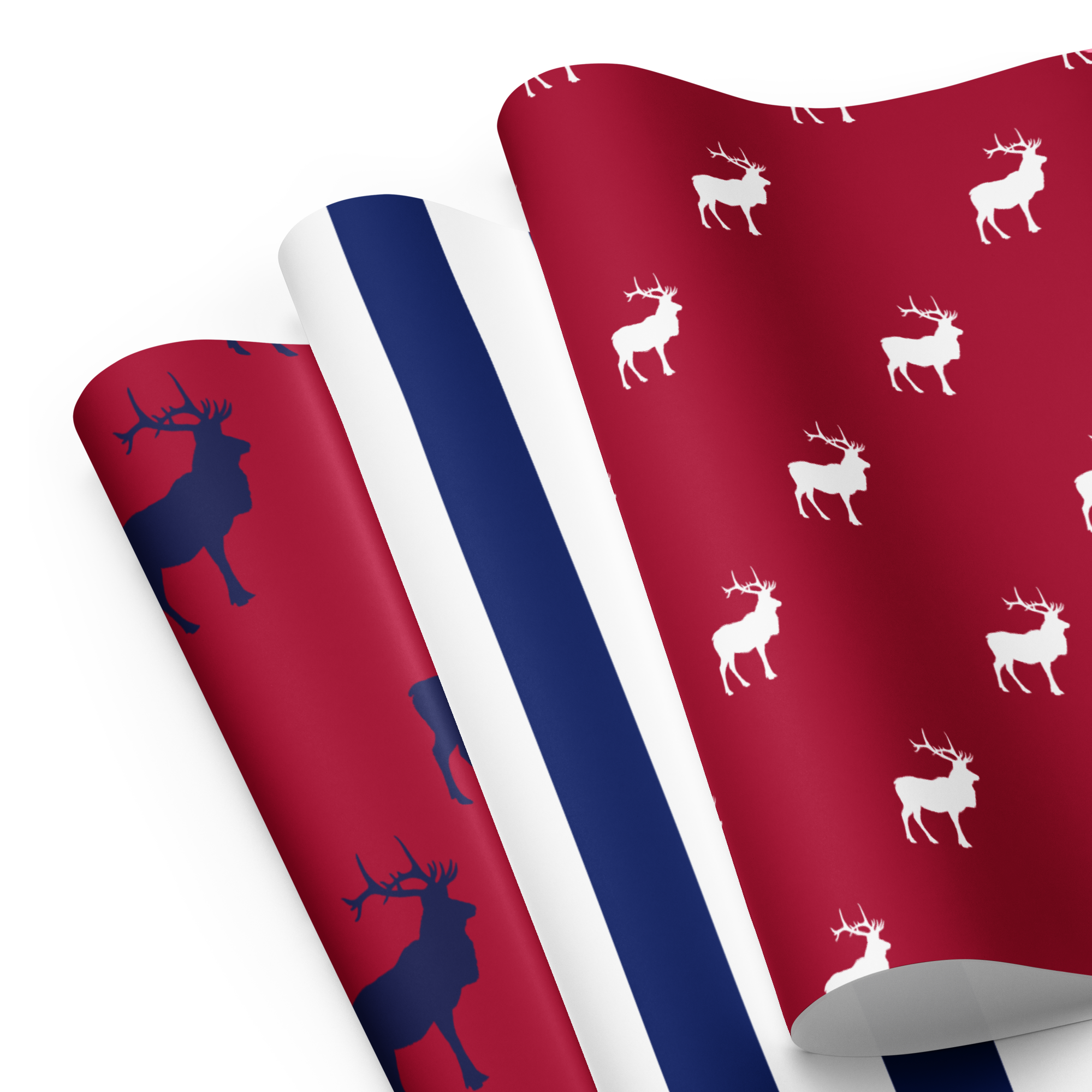 tomk by mushii kloth™ - Wholesale Flat Wrap - ELK GANG by tomk™, CRANBERRY, BLUE, & WHITE WRAPPING PAPER2