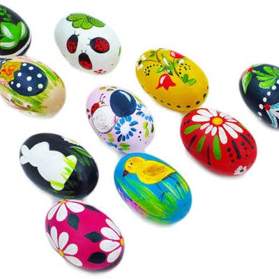 Set of 10 Wooden Egg 2" Mix Theme for wholesale by Polmedia Polish Pottery