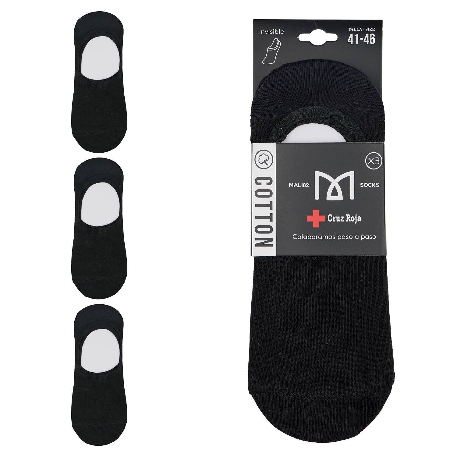 KYLIE CRAZY - Wholesale Socks - Unisex - Pack of 3 premium cotton invisible socks - Red Cross15