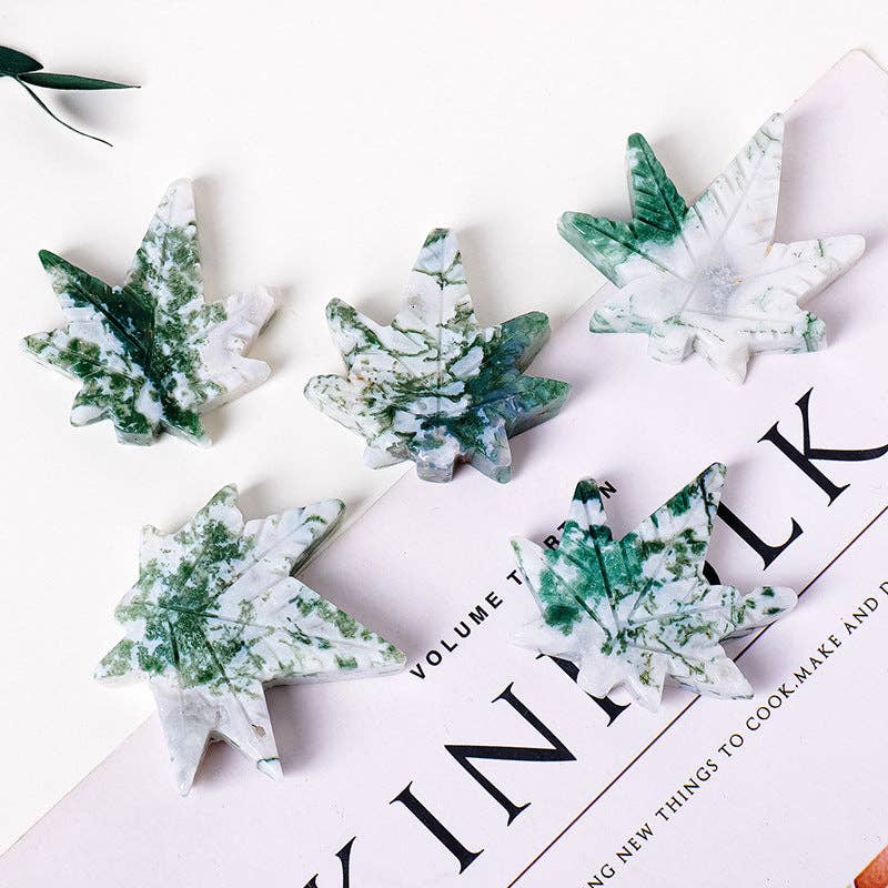 Moon Rituals - Wholesale Spiritual Stone/Crystal - Moss Agate Maple Leaf Hand-Carved Gemstone & Christmas Crystal Gift3