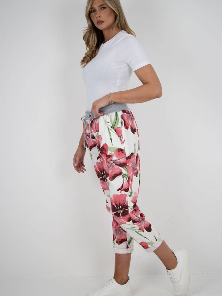 Miss Bold - Wholesale Pants – Women's - Italian Floral Printed Cotton Ladies Trouser11