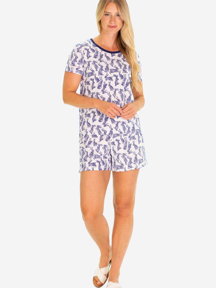 Elliot-pyjamasuppsättningen i kanintryck för wholesale av Duffield Lane