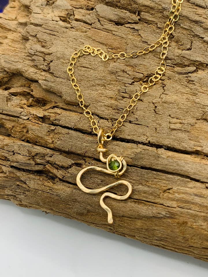 MEDUSA Fearless Green Tourmaline Snake Necklace for wholesale by Rachel Renee Jewelry