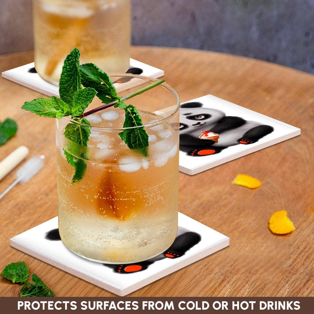 3dRose - Vente Sous-verre - 3dRose, Illustration mignonne d'un panda noir et blanc avec un cornet de glace, Dessous de verre2