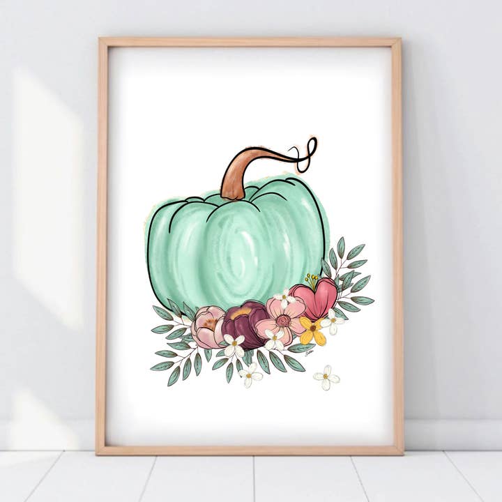 Pumpkin Floral Art Print | Fall Decor for wholesale by GatikaChicShop