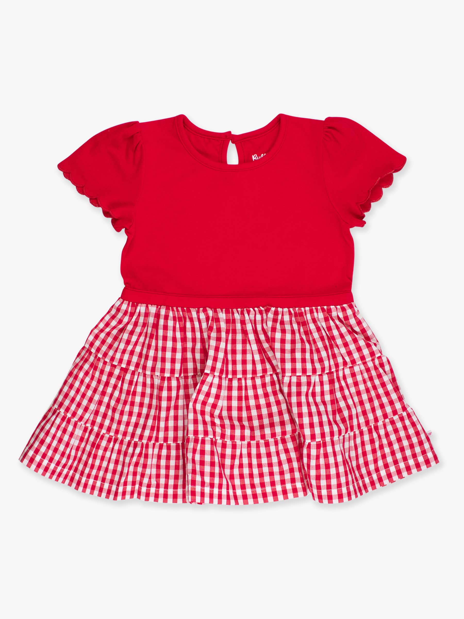 Rouge Robe à volants à manches courtes en vichy rouge classique pour filles en vente sur Faire6
