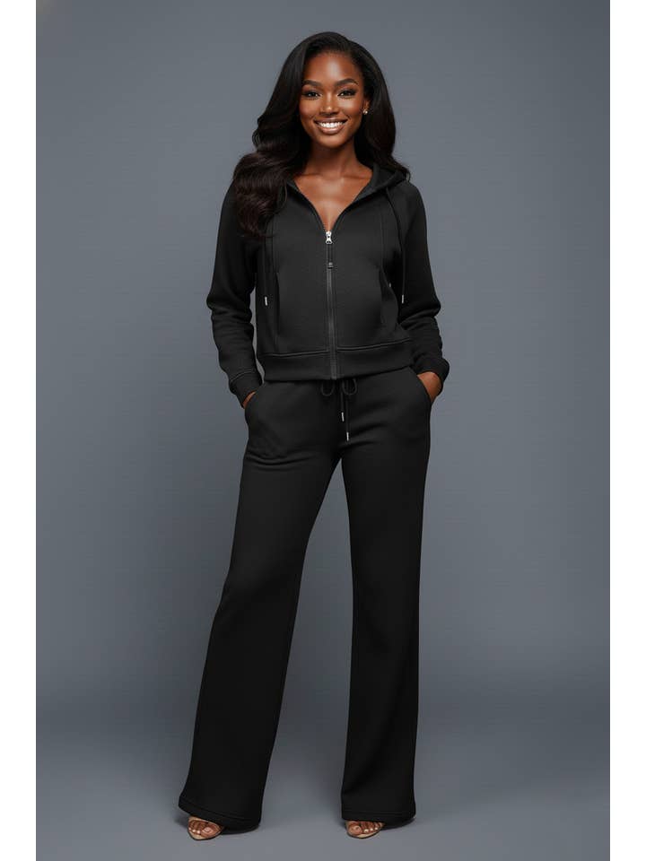 5besties inc - Wholesale Lounge Set - Women's - ZIP UP FRONT COZY STRAIGHT LEG LOUNGE SET1