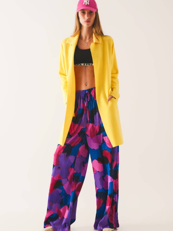 Gelbe Maxi-Strickjacke mit übergroßem Kragen für den Großhandel von Q2—All Orders:Free Duties for the US,UK,and Canada