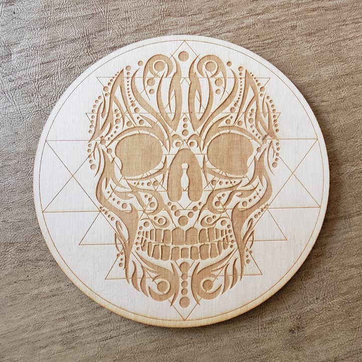 Tribal Skull Sri Yantra Crystal Grid for wholesale by Zen and Meow