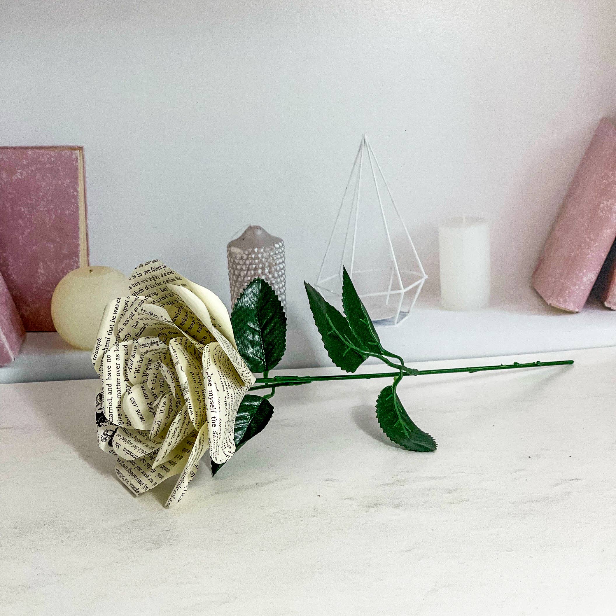 Literary Blooms - Wholesale Artificial Flowers - Pride and Prejudice Paper Rose – Medium (5")1
