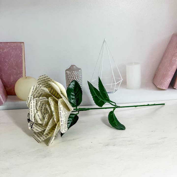Literary Blooms - Wholesale Artificial Flowers - Pride and Prejudice Paper Rose – Medium (5")1