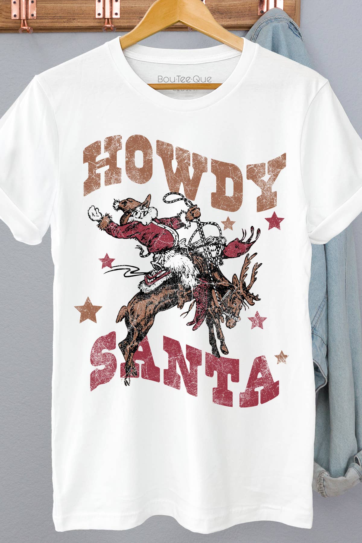 BouTeeQue Closet - Wholesale Screen Printed T-Shirt - Women's - 1214T - Cotton Jersey Relaxed Fit - Santa Cowboy0