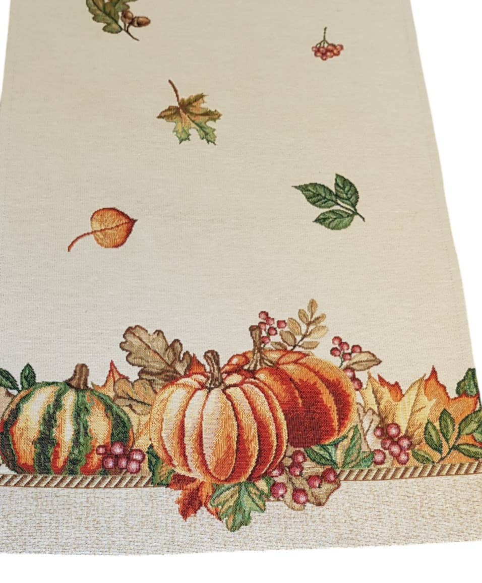 Lunaria Lab - Vente Chemins de table - Chemin de table en gobelin motif citrouille d'automne3