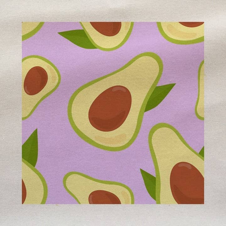 Avocado Purple Fruit Pattern Printed Fabric Panel for wholesale by Hills Of Fabric