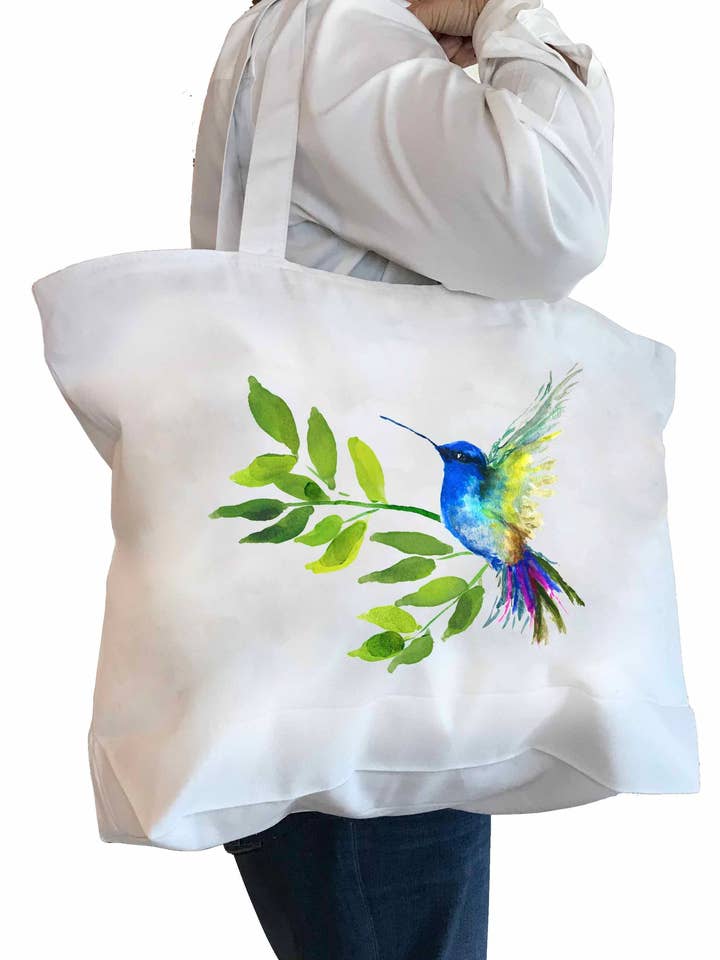 Blauwe draagtas met kolibrie voor wholesale door M Design Studio Gifts