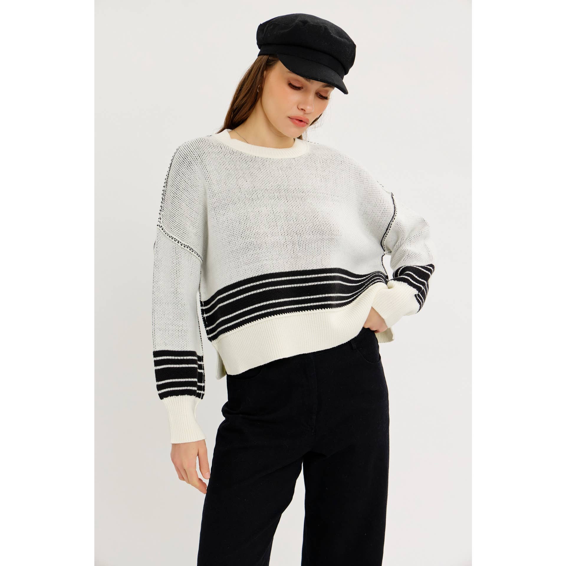 idem ditto - Vente Pull en maille – femme - PULL EN MAILLE RAYÉE BOXY INFINIMENT POLYVALENT2