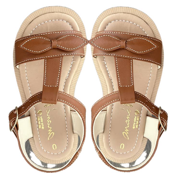 Jude Caramel Leather Children’s Sandal with Bow and Buckle for wholesale by ANANAS