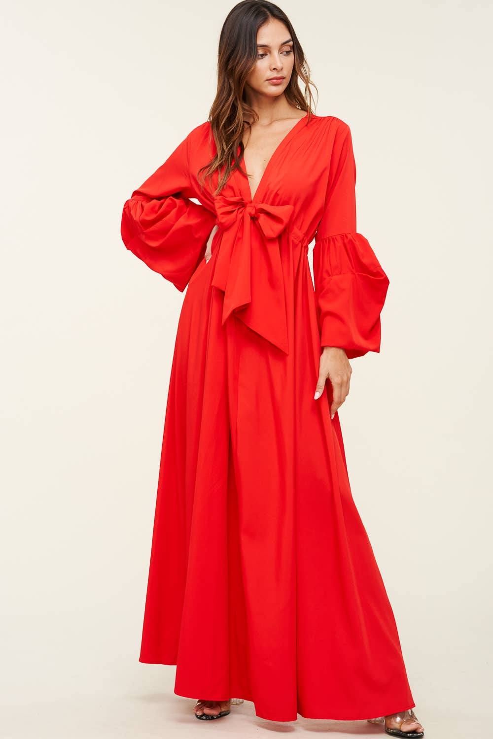 QMP Moda - Wholesale Dress - Women's - V NECK MAXI DRESS WITH ELASTIC WAIST21