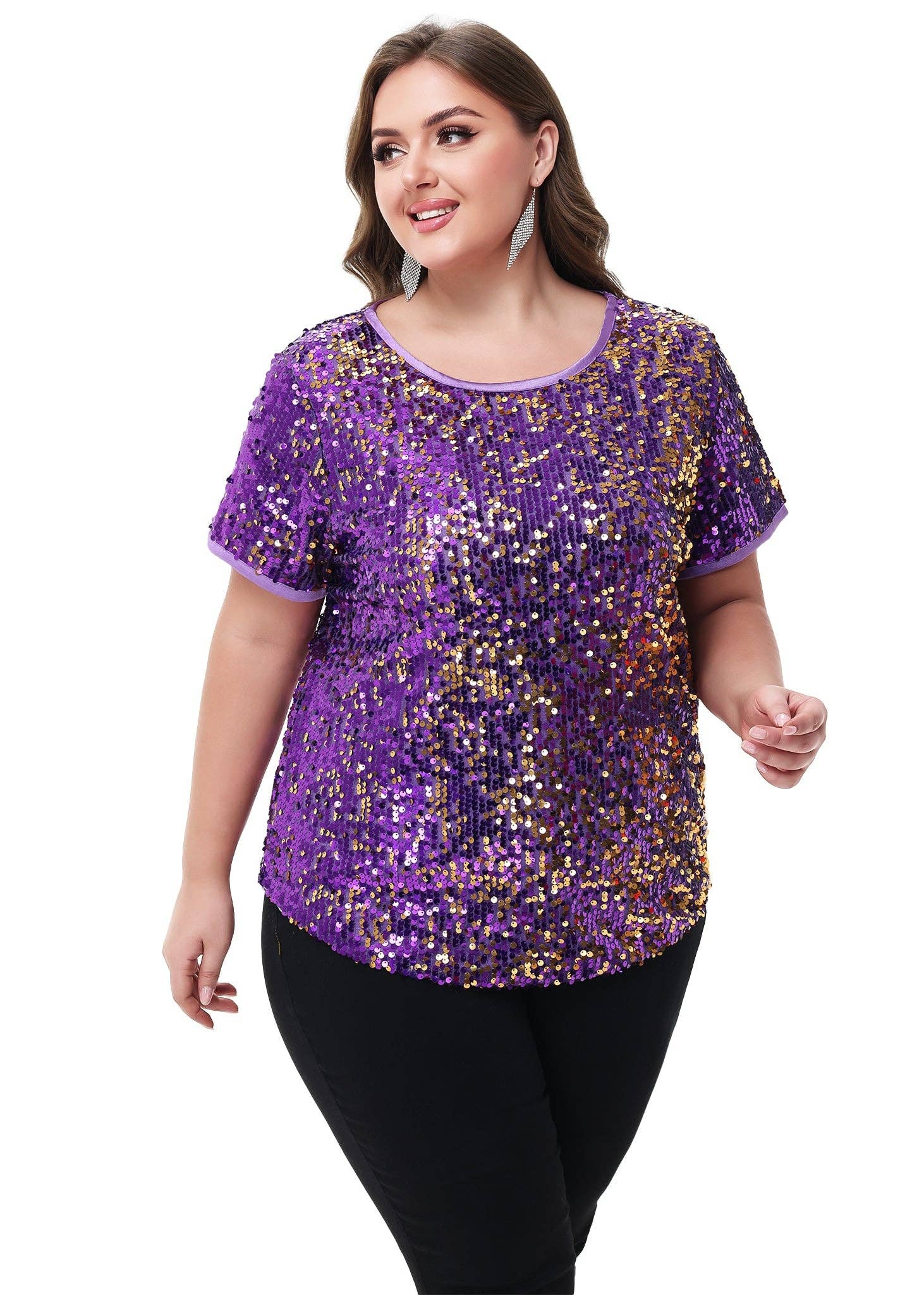 Anna Kaci Wholesale - Wholesale Blouse - Women's - Sequin Tops Plus Size Sparkle Glitter Party Blouse35