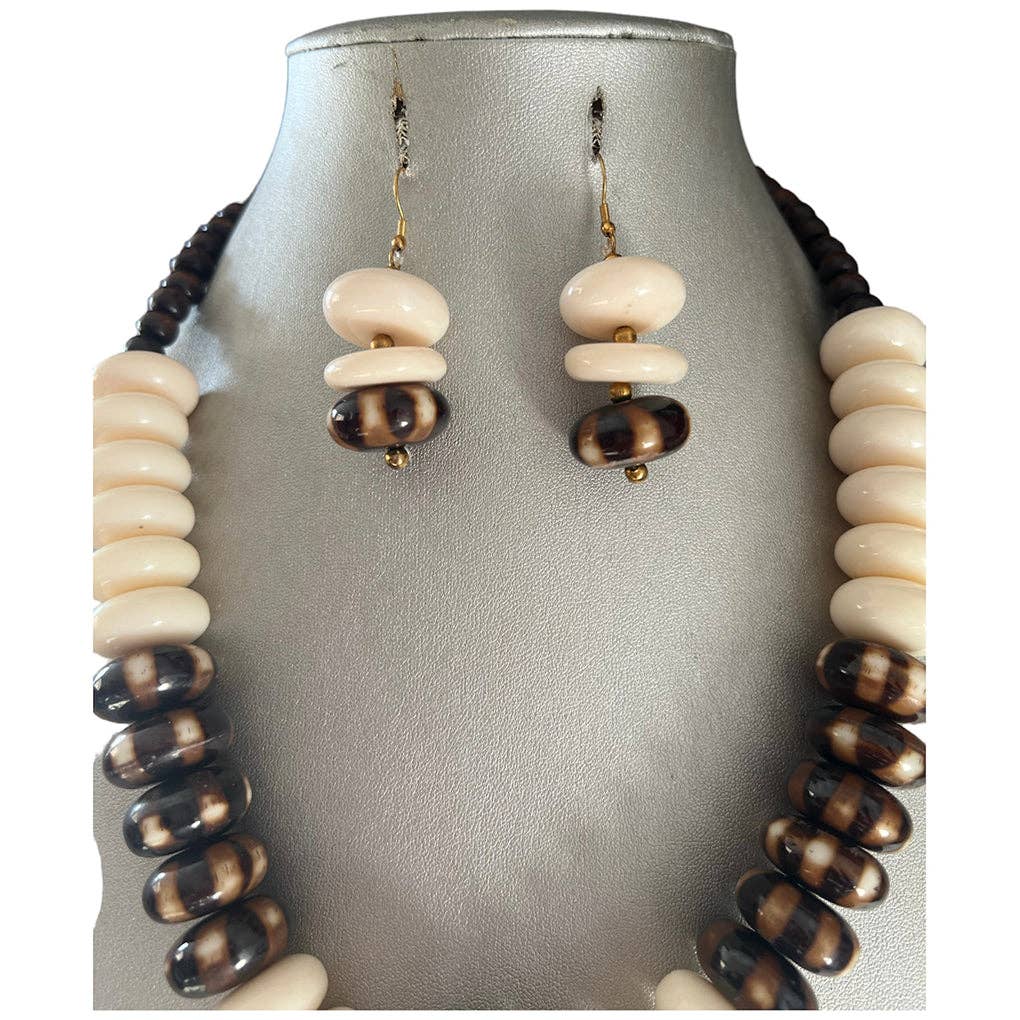 African Stars - Wholesale Jewelry Set - Women's African Style White Brown Beaded Necklace Set2