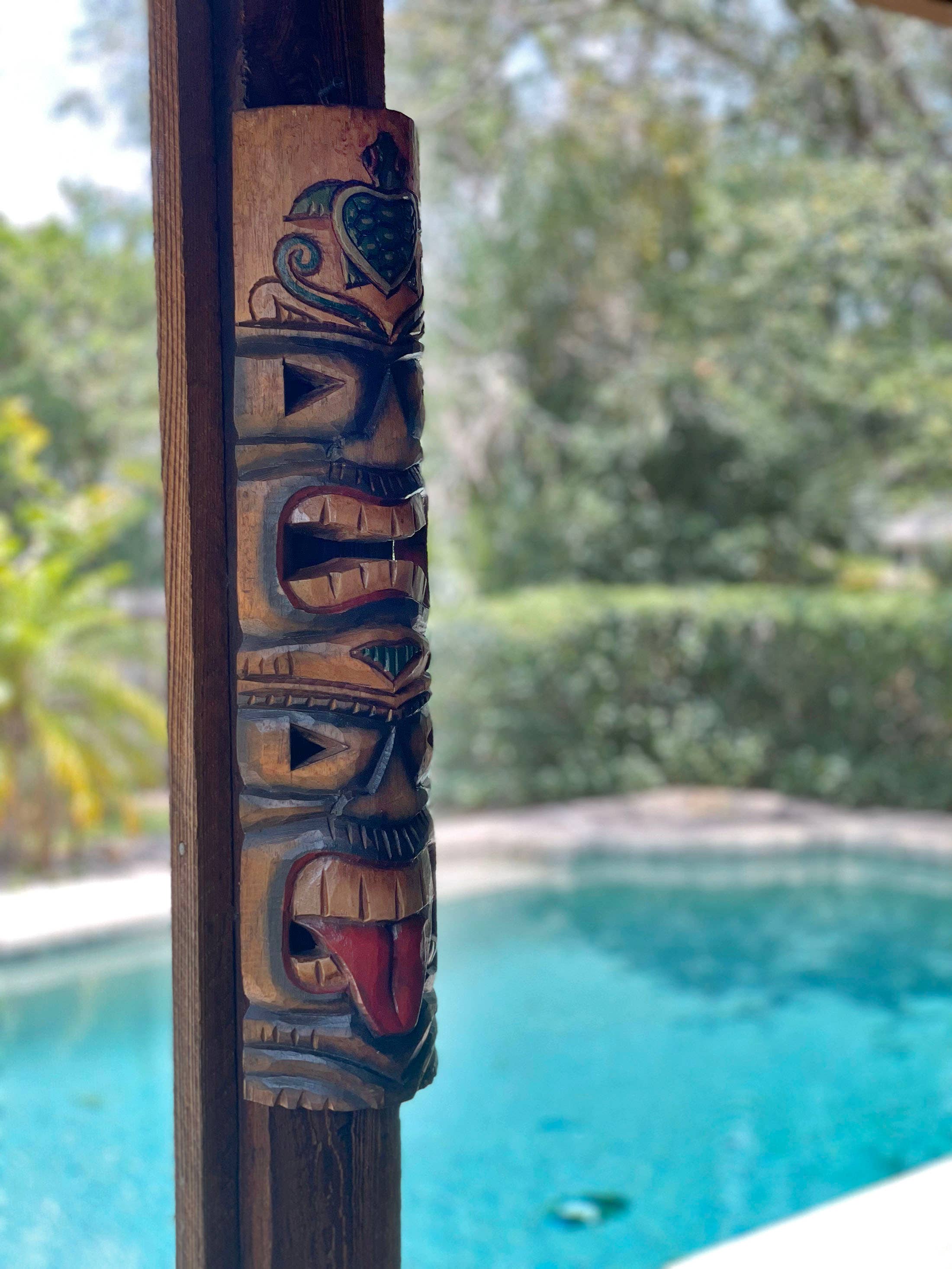 Zeckos - Wholesale Wall Accent - Set of 5 Hand Carved Double Tiki Mask Wall Hanging 24 Inch3