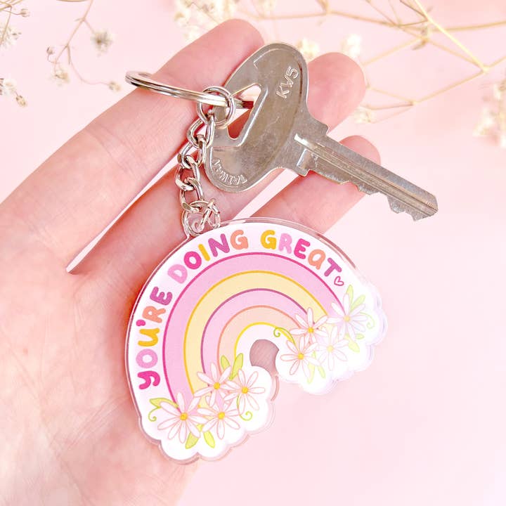 You're Doing Great Positive Quote Acrylic Cute Keychain for wholesale by The Rosy Redhead