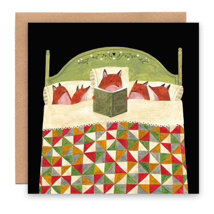 Cécile Berrubé - Wholesale Everyday Greeting Card - Fox family in bed card