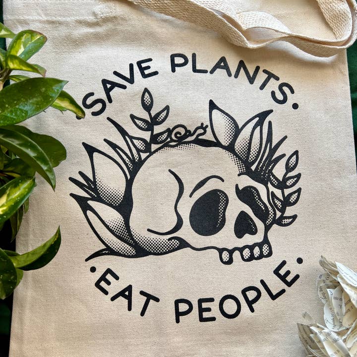 Mourning Breath Shoppe - Wholesale Tote Bag - Unisex - Save Plants Eat People Cotton Tote Bag