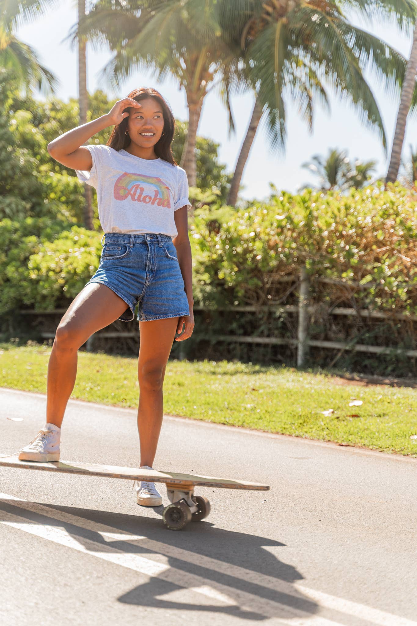 Aloha Lovely - Wholesale Screen Printed T-Shirt - Women's - Aloha Retro Rainbow Tee2