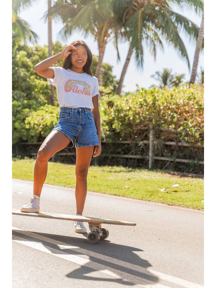 Aloha Lovely - Wholesale Screen Printed T-Shirt - Women's - Aloha Retro Rainbow Tee2
