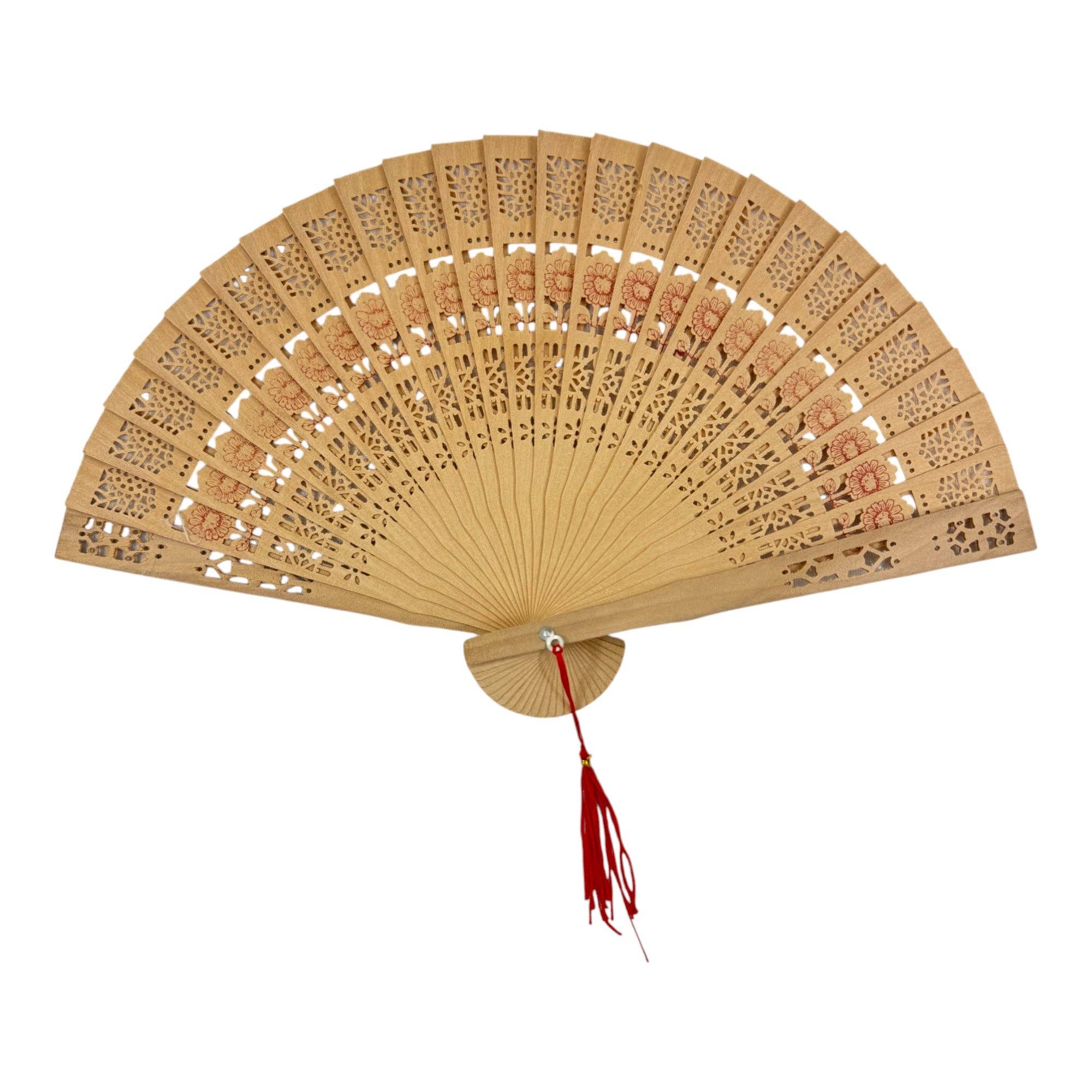 ONE COLOR Dynasty Hollow Laser Cut Wooden Hand Held Folding Fan FN3813 (12PC) for wholesale on Faire3