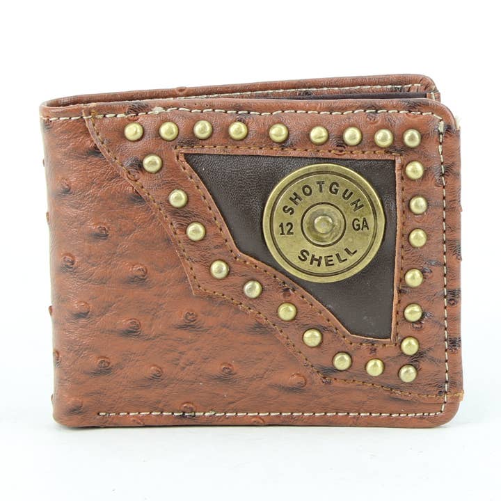 Leather Impressions Inc – wholesale Wallet - Men’s – American Bison Vegan Concho Bifold w Shotgun Shell Medallion