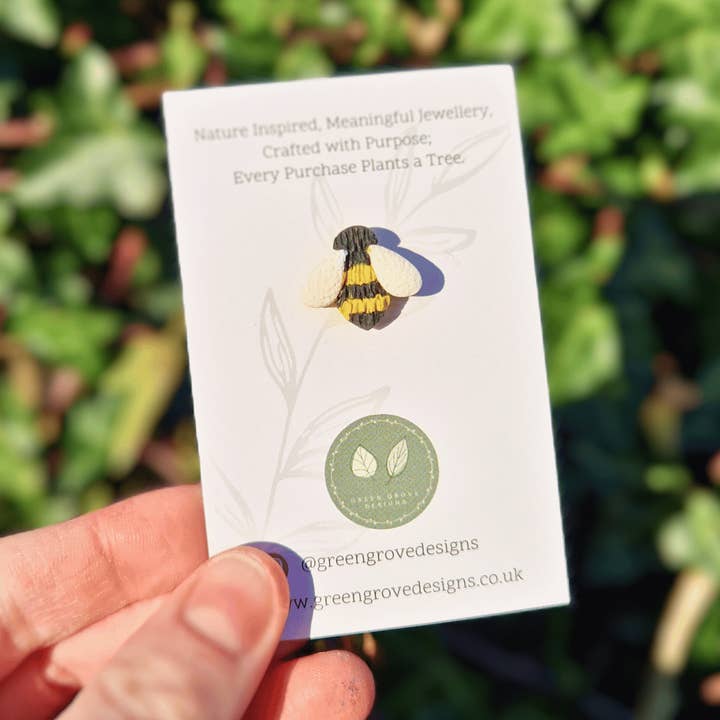 Bumble Bee Polymer Clay Pin for wholesale by Green Grove Designs