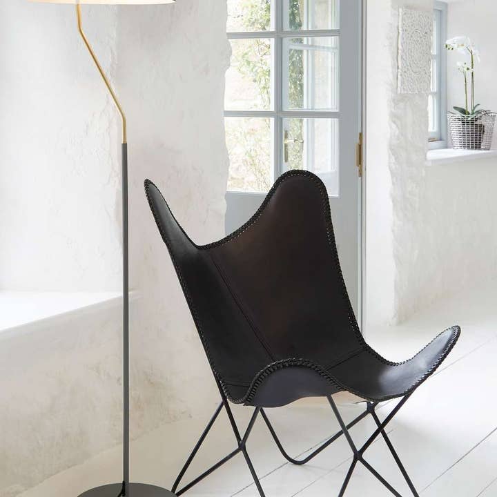 Leather Butterfly Chair Black Living Room Chair Metal Base for wholesale by urbanhide