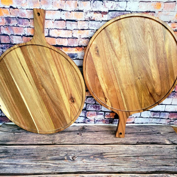 16” Pizza Serving Board with Handle. Large Charcuterie Board for wholesale by Karmic Creations